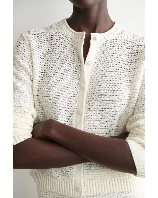 COS White Textured Knitted Cotton Cardigan