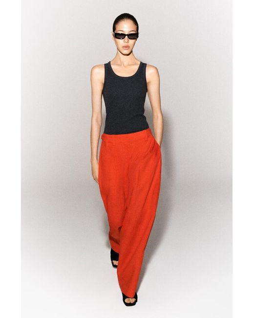 COS Red Buckle-Detail Linen Balloon-Leg Pants