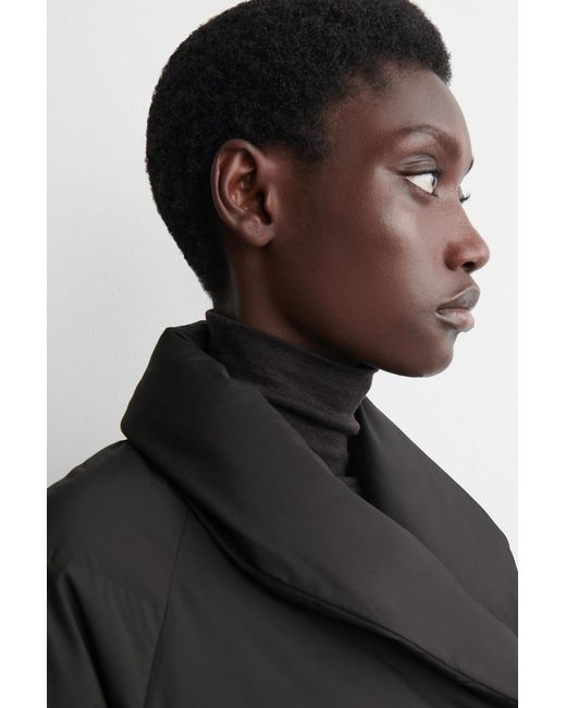 COS Black Shawl-Collar Quilted Down Long Coat