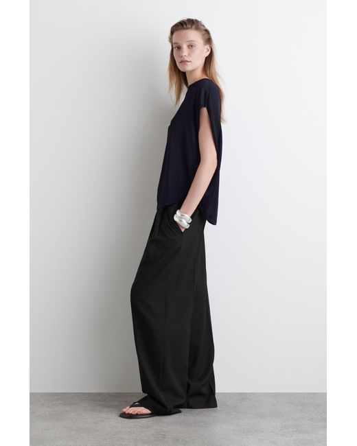 COS Blue Knitted Circle-Cut T-Shirt
