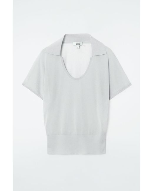 COS White Scoop-neck Knitted Polo Shirt