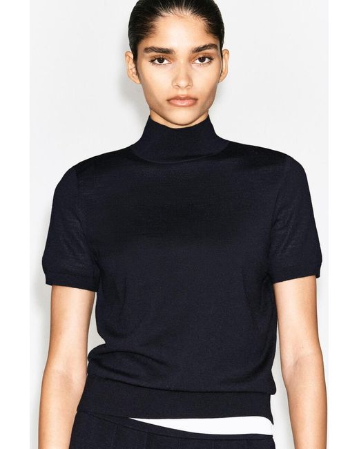 COS Blue Merino Wool Turtleneck Top