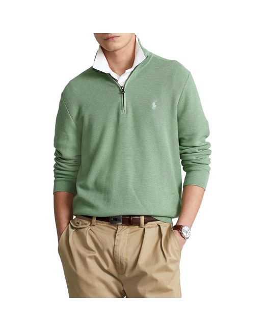 Polo Ralph Lauren Mesh-knit Cotton Quarter-zip Sweater in Green for Men ...