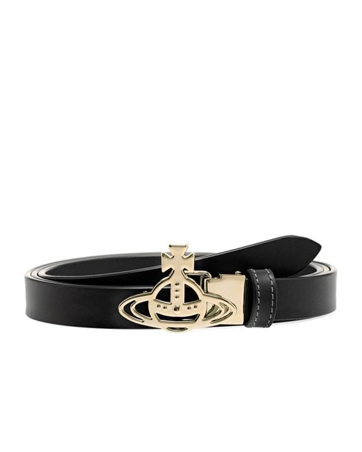 Vivienne Westwood Belts Small Line Orb Buckle Belt / Light Gold Leather Belt in Black Lyst UK