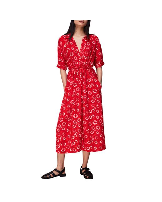 Whistles Hilda Tie Dye Floral Midi Dress in Red | Lyst