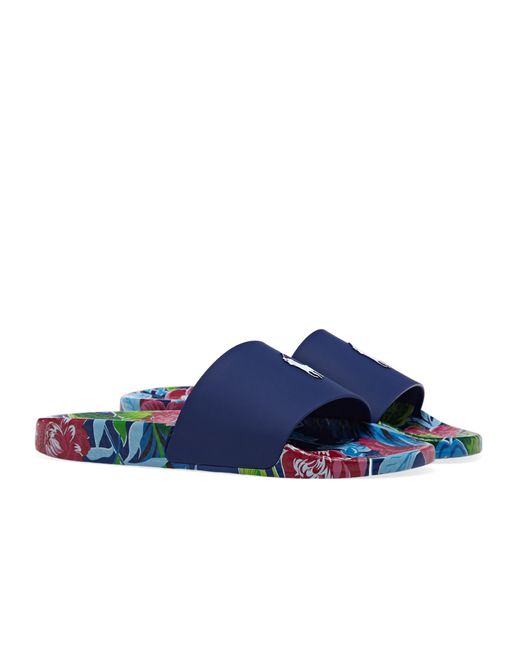 Polo Ralph Lauren Signature Pony Floral Sliders in Blue | Lyst
