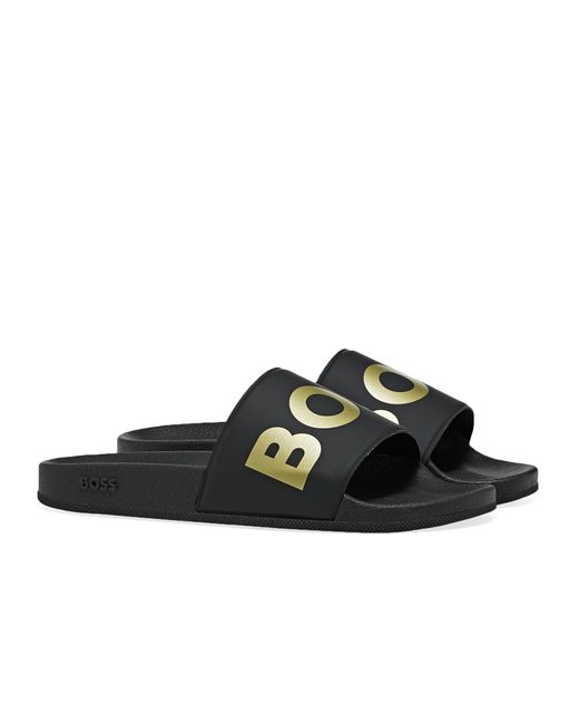hugo boss sliders black and red