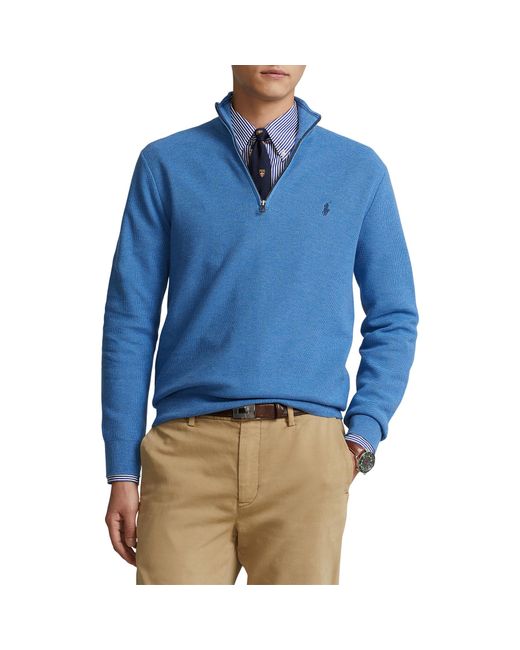 Polo Ralph Lauren Mesh-knit Cotton Quarter-zip Sweater in Blue Heather ...