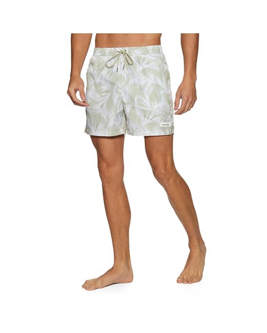 Calvin Klein Medium Drawstring Print Swim Shorts in White for Men | Lyst