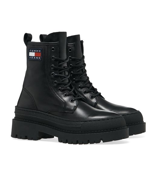 tommy jeans suede lace up hiker boots in black