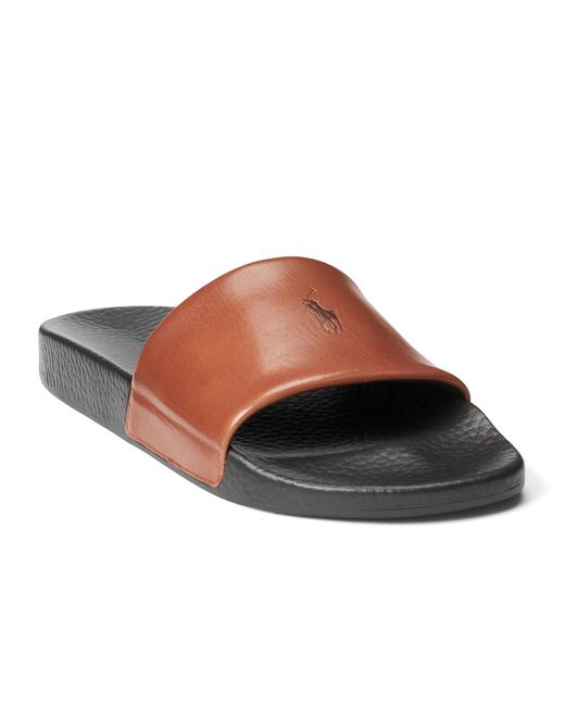 Polo Ralph Lauren Signature Pony Leather Sliders in Brown for Men | Lyst