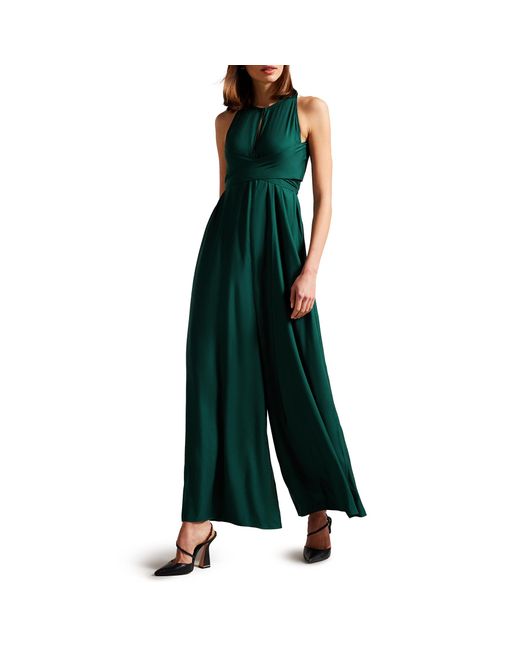 Ted Baker Meriahh Halter Neck With Wrap Bodice Jumpsuit in Green | Lyst
