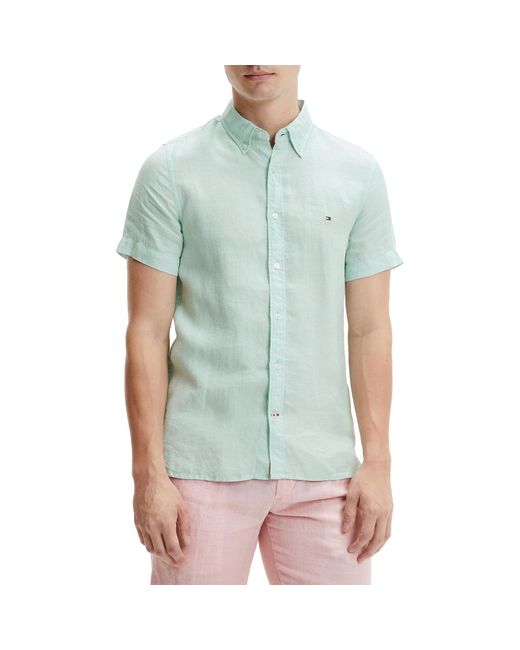 Tommy Hilfiger Pigment Dyed Slim Fit Overhemd Korte Mouwen in het Groen  voor heren | Lyst NL