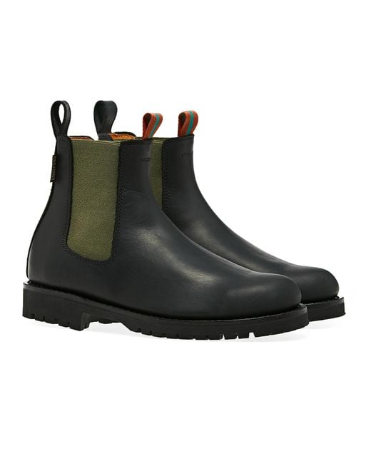 Penelope Chilvers Nelson Contrast Leather Chelsea Boots in Black/Khaki