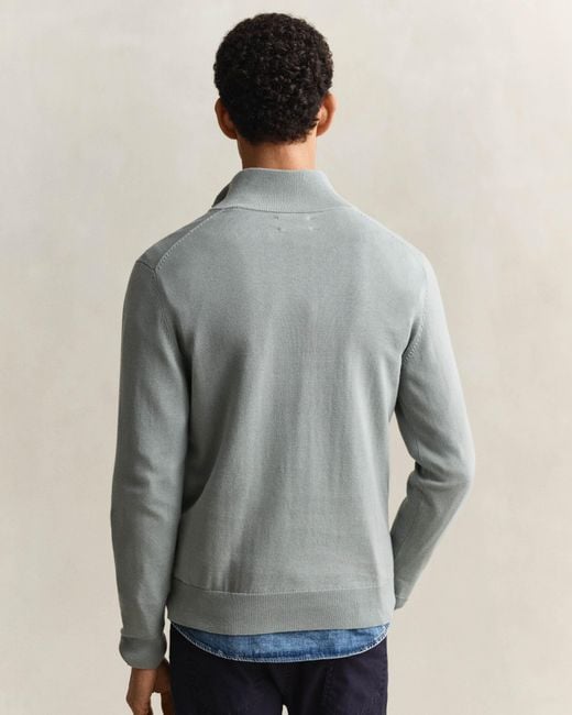 Gant Gray Classic Cotton Half Zip Jumper for men