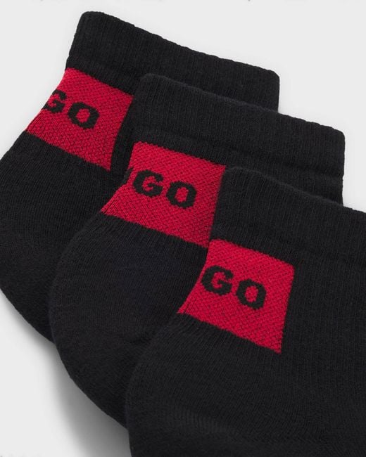 HUGO Black Three-Pack Ankle Socks With Logo Labels for men