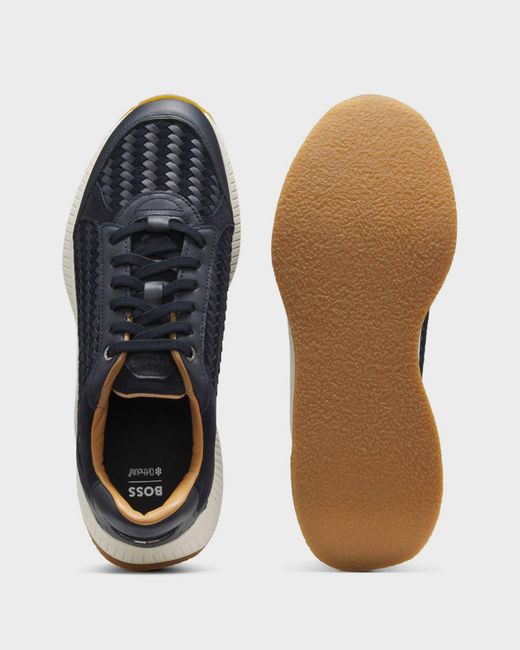Boss Blue Ttnm Evo Trainers With Woven Uppers And Suede Trims for men