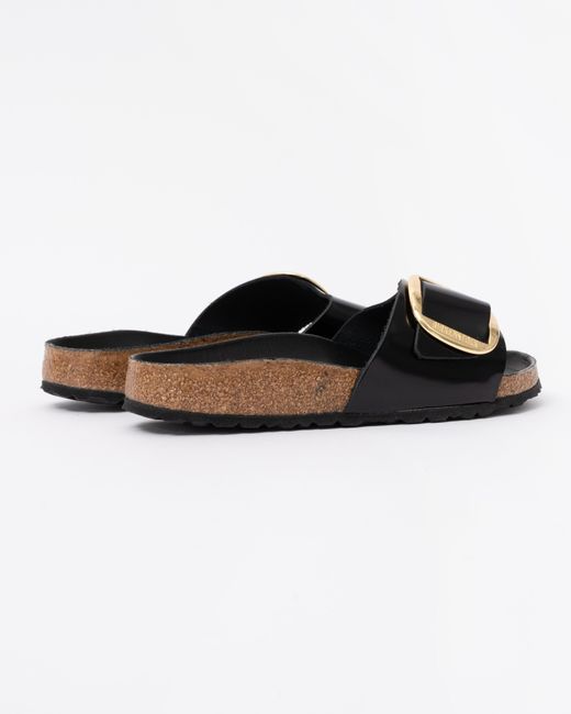 Birkenstock Black Madrid Big Buckle Natural Patent Leather Sandals