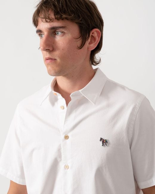 Paul Smith White Ps Casual Fit Short Sleeve Zebra Badge Shirt for men