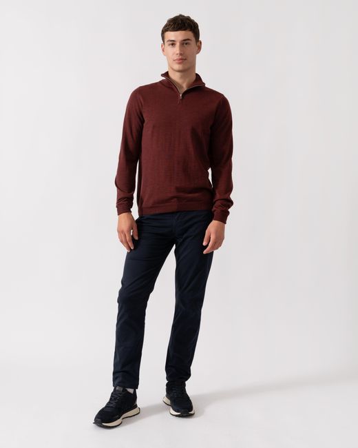 Oliver Sweeney Red Curragh 1/4 Zip Funnel Neck Merino Wool Jumper for men