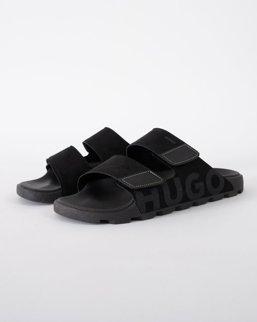 HUGO Black Evander Faux-Suede Lides With Logo Detailing for men