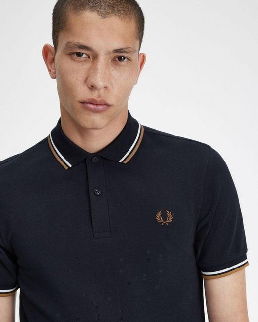 Fred Perry Blue Twin Tipped Signature Polo Shirt for men