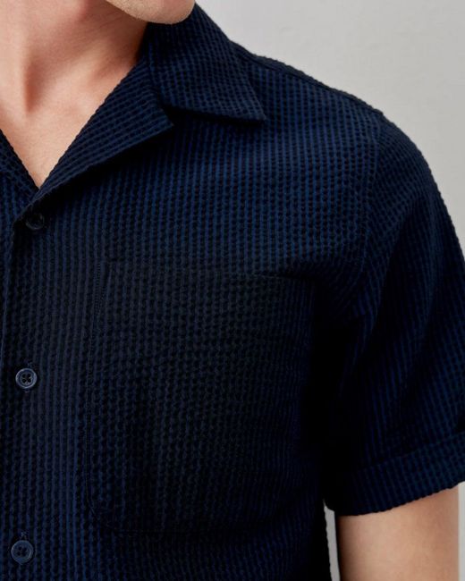 Oliver Sweeney Blue Ravenshead Cotton Seersucker Short Sleeved Shirt Size: M for men