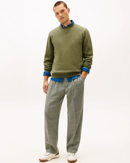 Tommy Hilfiger Green Essential Flag Embroidery Fleece Crew Sweatshirt for men