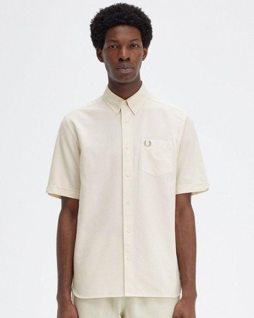 Fred Perry White Short Sleeve Oxford Shirt for men