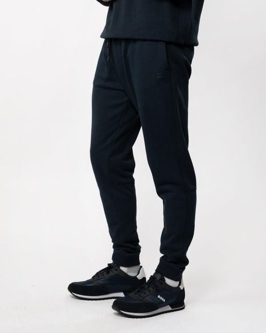 Boss Blue Sestart Cotton-Terry Tracksuit Bottoms With Logo Patch Nos for men