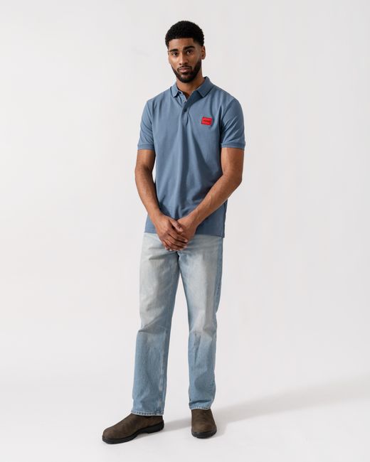 HUGO Blue Dereso222 Cotton Piqué Slim-Fit Polo Shirt With Logo Label for men