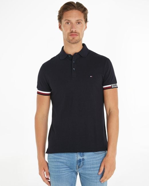 Hilfiger Lyst Cuff Slim for Flag | Men Tommy Polo in Monotype Black