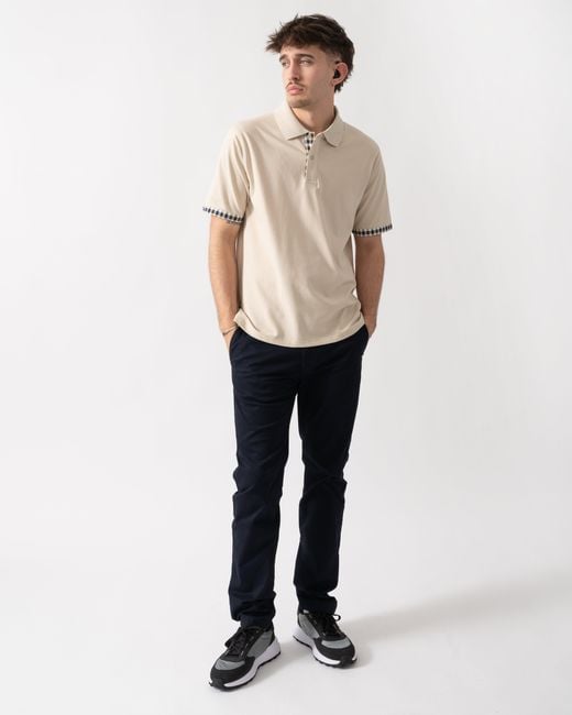 Aquascutum Natural Club Check Stretch Piquet Sleeves Polo Shirt for men