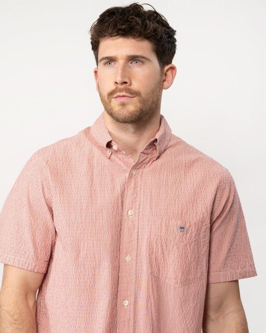 Gant Pink Regular Seersucker Stripe Short Sleeve Shirt for men