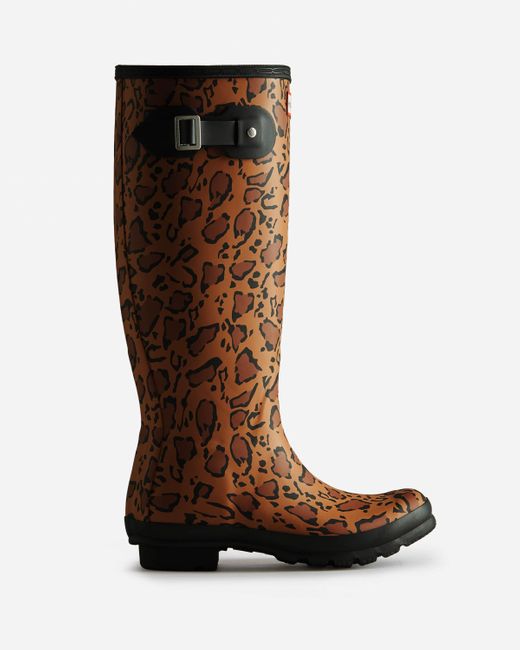 Hunter Brown Original Tall Leopard Print Boot