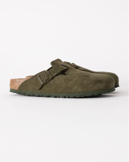 Birkenstock Green Boston Suede Leather Clogs