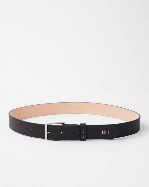Paul Smith Black Leather Belt With Signature Stripe Stitch Detail for men