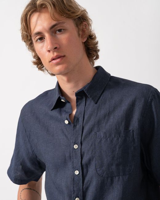 COLORFUL STANDARD Blue Short Sleeve Linen Shirt for men