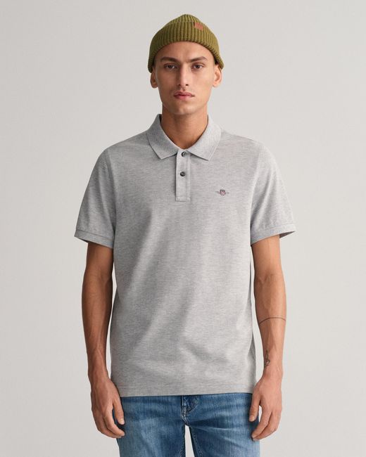 Gant Gray Regular Fit Short Sleeve Shield Logo Pique Polo Nos for men