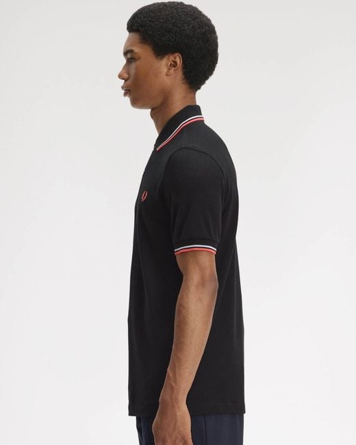 Fred Perry Black Twin Tipped Signature Polo Shirt for men
