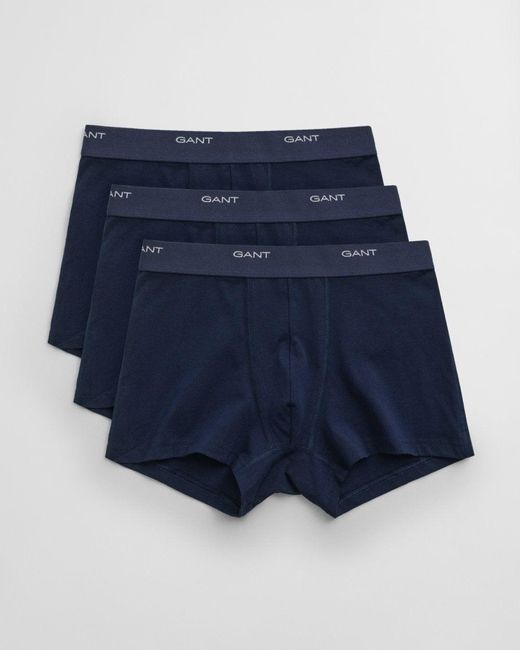 Gant Blue 3-pack Core Trunks With Logo Waistband for men