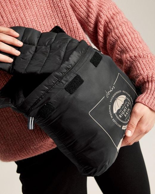 Joules Bramley Long Packable Jacket in Black Lyst