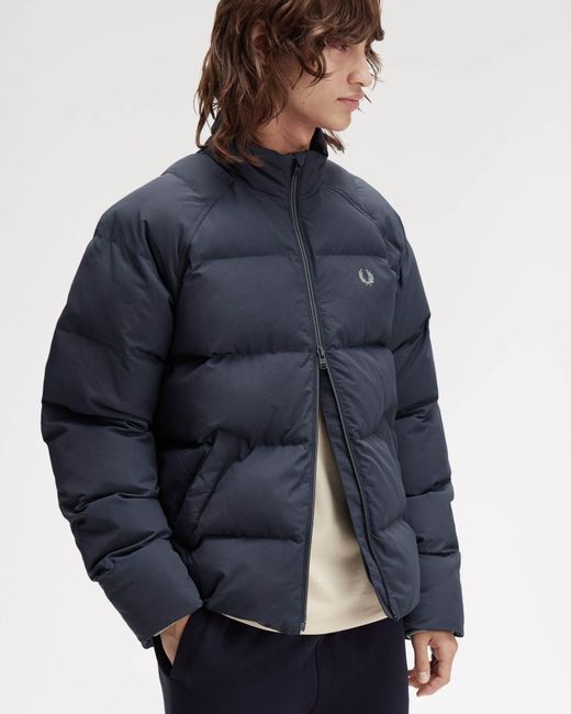 Fred Perry Blue Raglan Sleeve Padded Jacket for men