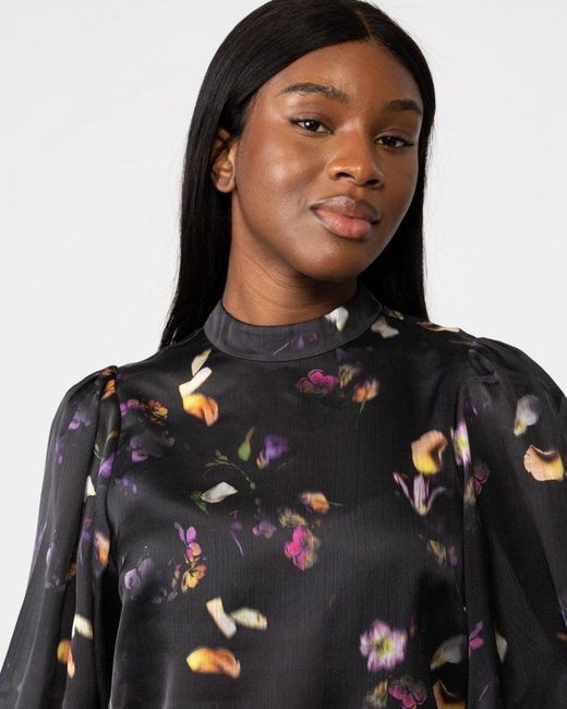 Ted Baker Black Niycole High Neck Top With Balloon Sleeves