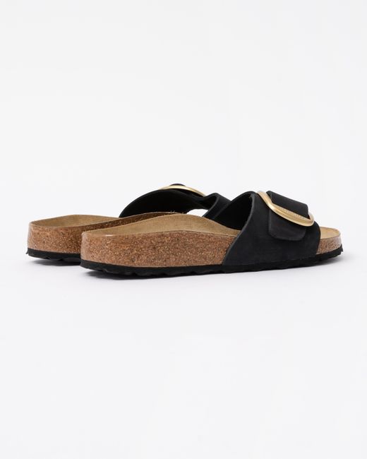 Birkenstock Black Madrid Big Buckle Nubuck Leather Sandals