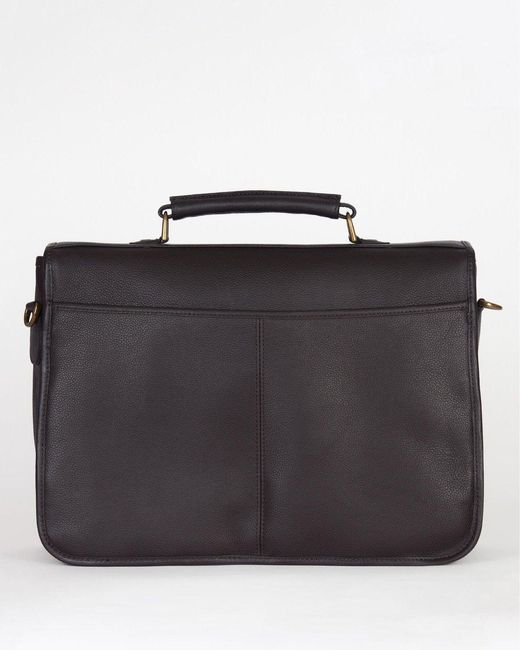 Barbour Black Leather Briefcase for men