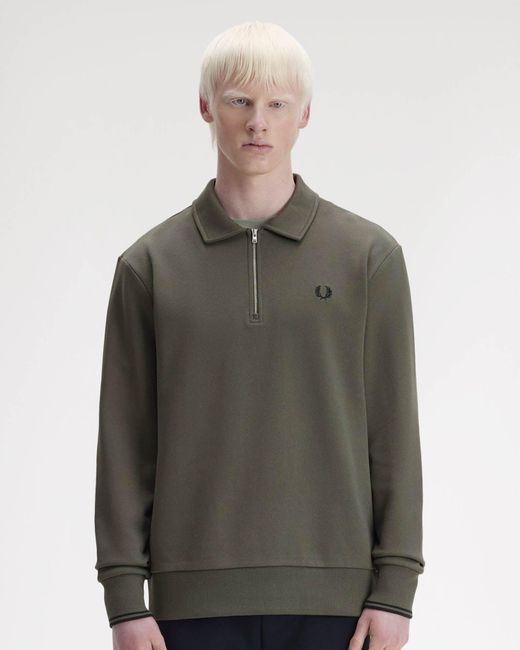 Fred Perry Gray Half Zip Collared Sweatshirt for men