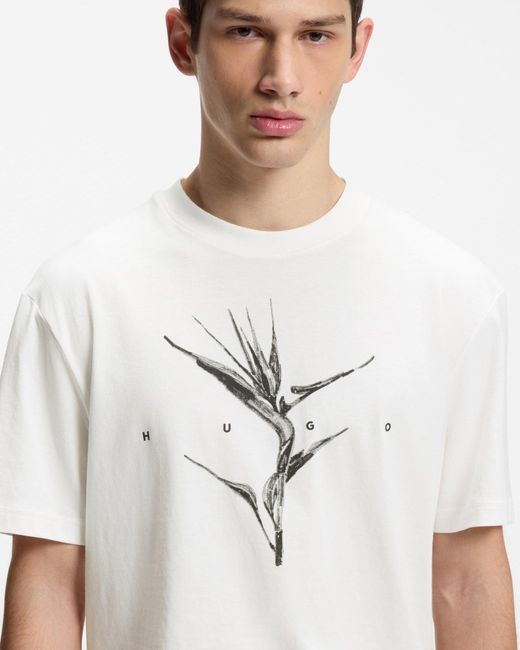 HUGO White Darise Relaxed-Fit T-Shirt With Artwork And Logo for men