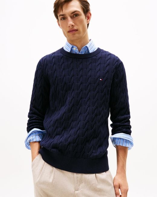Tommy Hilfiger Blue Classic Cable Crew Jumper for men