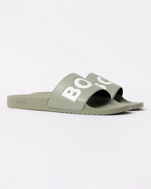 Boss Green Aryeh Italian-made Slides With Large Logo Detail for men